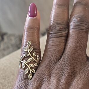Macy's Crystal Wrap Gold Leaf Ring Size 6 Women New